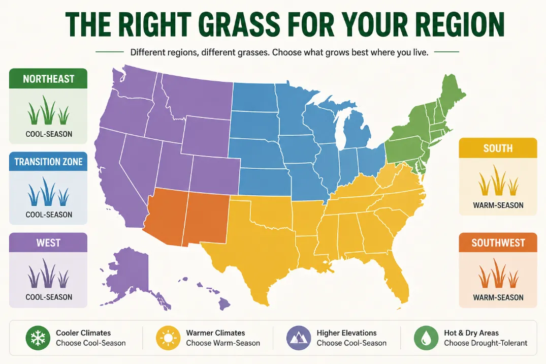 A graph of all USA region and marked which one is the best for lawn - Gen Lawn