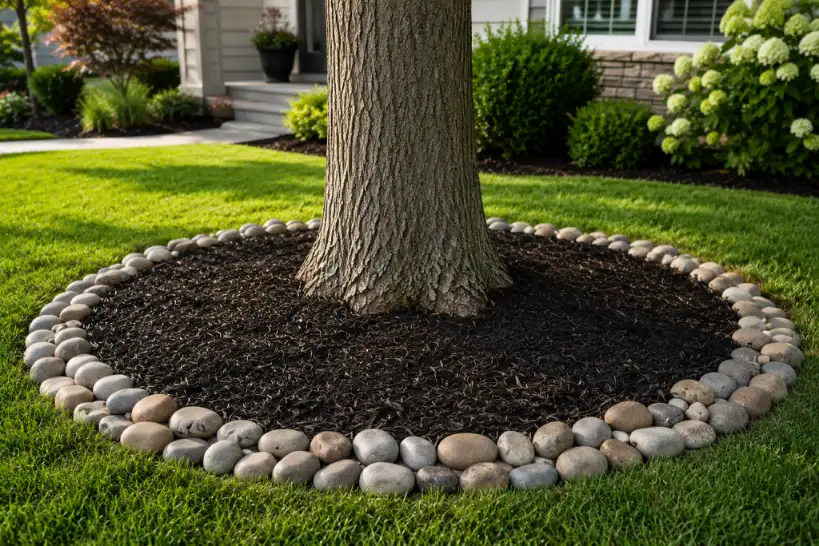 Decorative Stone or Gravel Ring Around Tree Roots